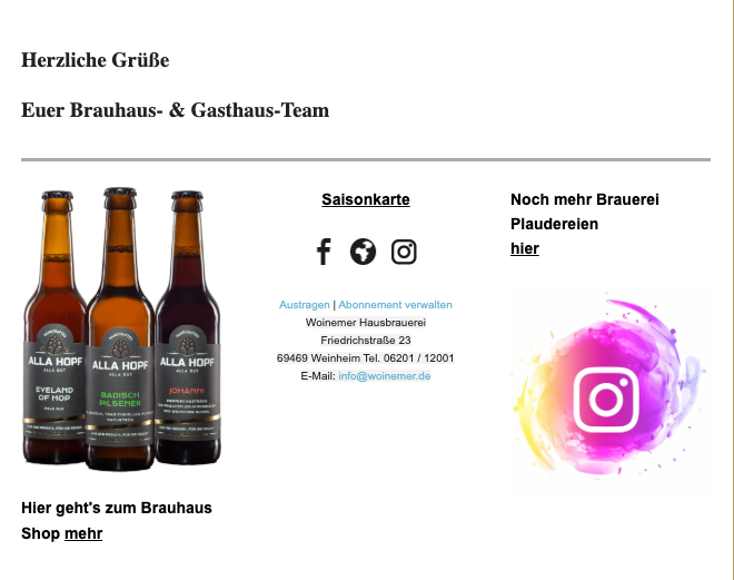Woinemer Newsletter Saisonbier Böckchen Neuheiten Shop
